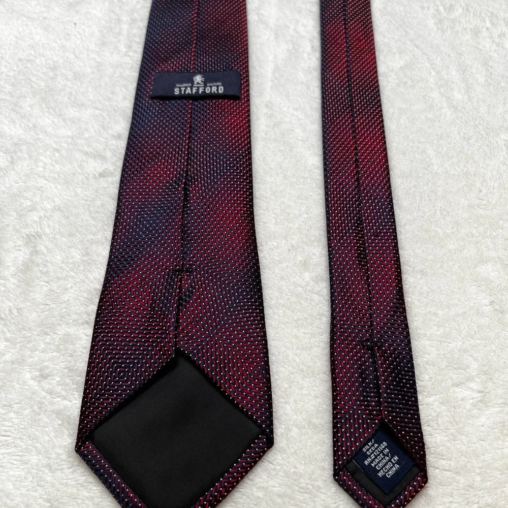 Stafford Silk Tie Red Navy Geometric Pattern